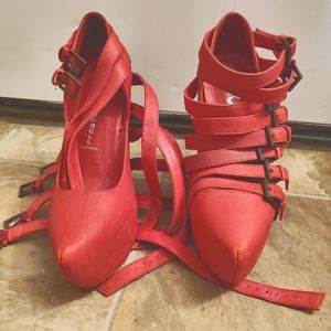 JEFFREY CAMPBELL ZIP 2 BRICK RED SUEDE PLATFORM WEDGES